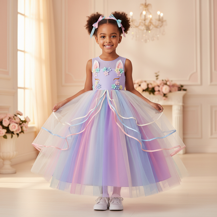 purple unicorn layered gown dress - front