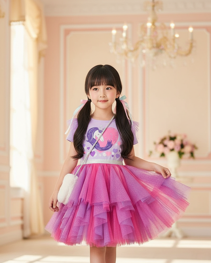 purple unicorn layered tutu dress - front