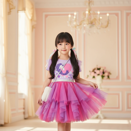 purple unicorn layered tutu dress - front