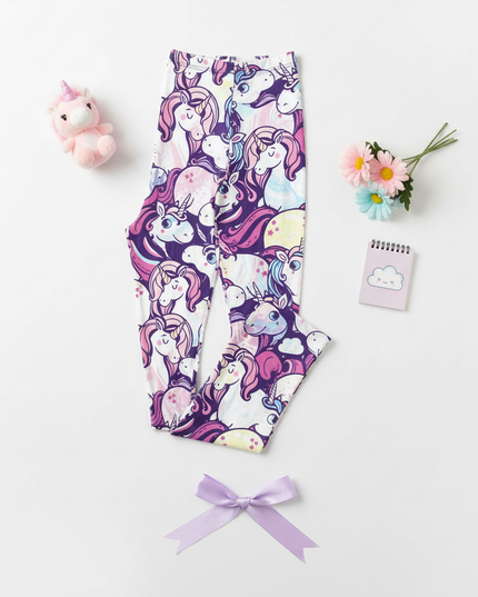 purple unicorn leggings - flat-lay