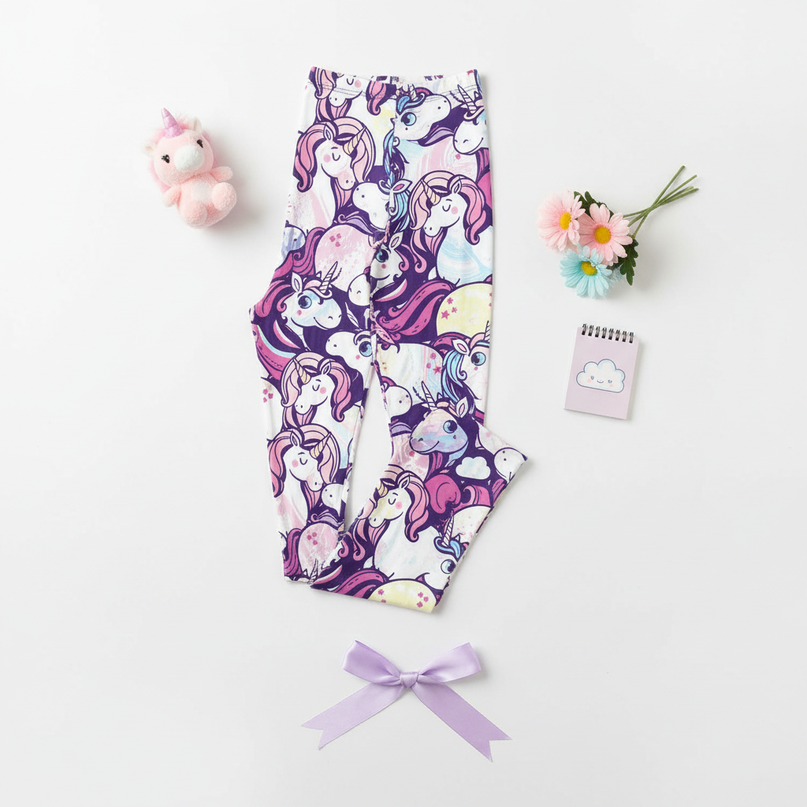 purple unicorn leggings - flat-lay