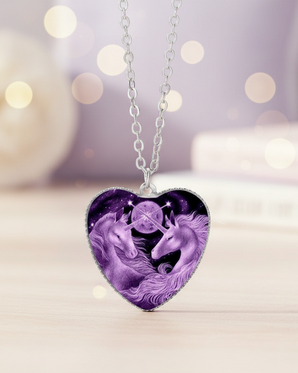 purple unicorn necklace - lifestyle