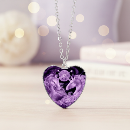 purple unicorn necklace - lifestyle