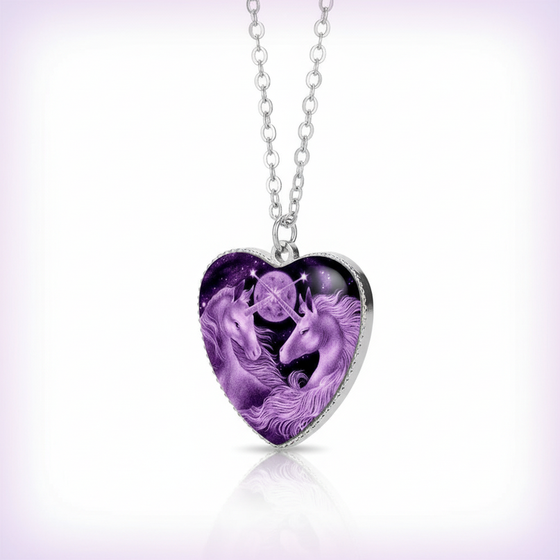 purple unicorn necklace - white-bg