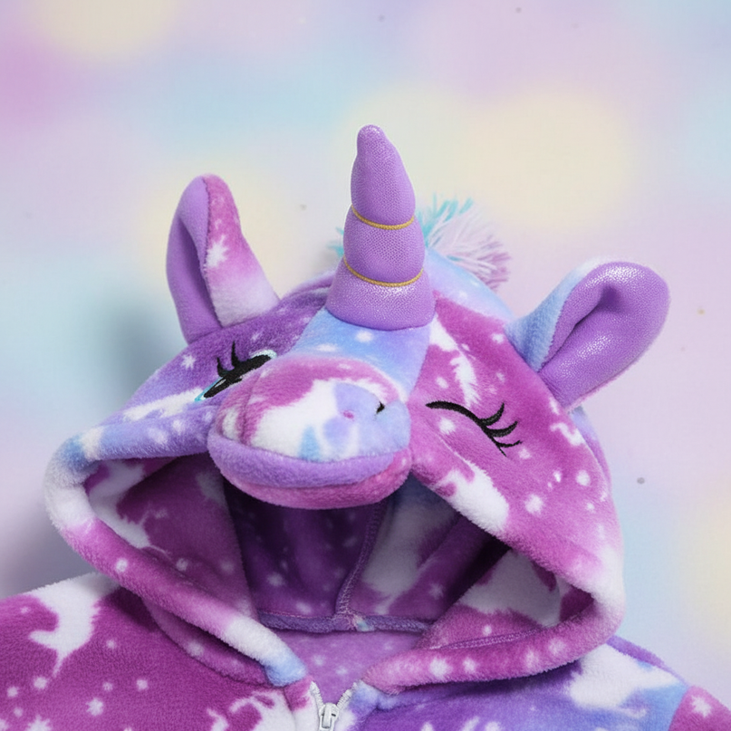 purple unicorn onesie - detail