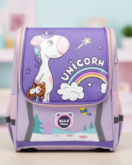 purple unicorn orthopedic school backpack - detail