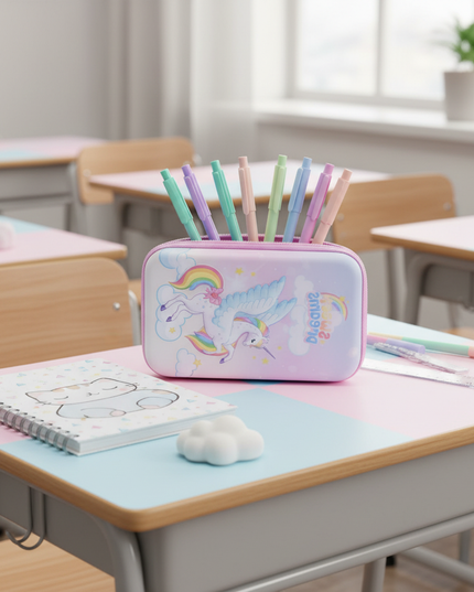purple unicorn pencil case - lifestyle