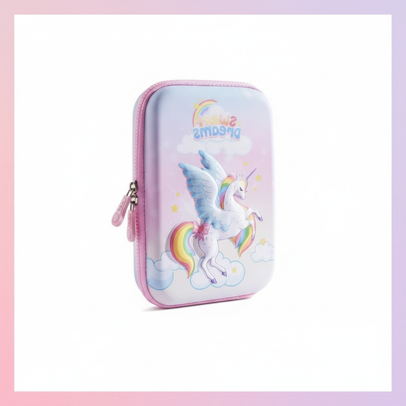 purple unicorn pencil case - white-bg