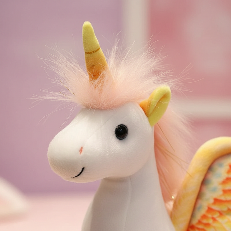 purple unicorn plush toy - detail