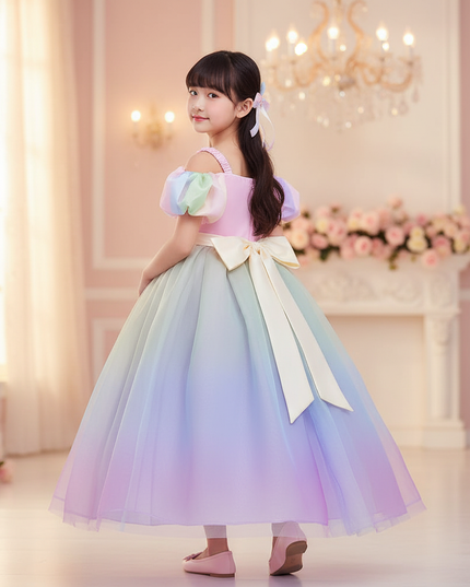 purple unicorn princess ball gown dress - back