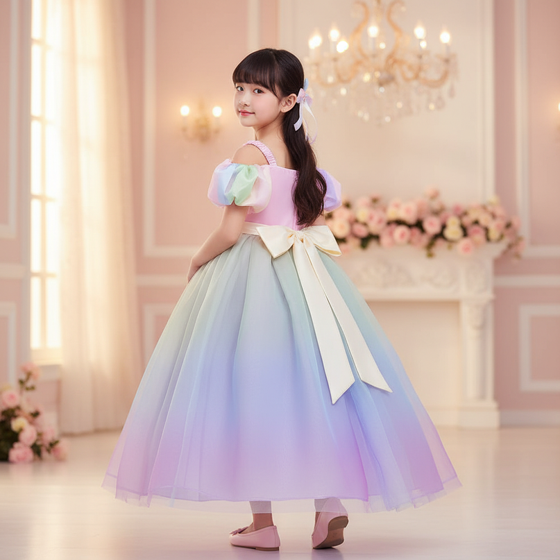 purple unicorn princess ball gown dress - back