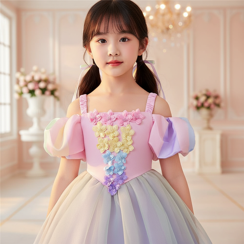 purple unicorn princess ball gown dress - detail