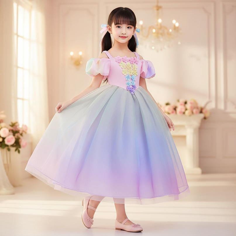 purple unicorn princess ball gown dress - front