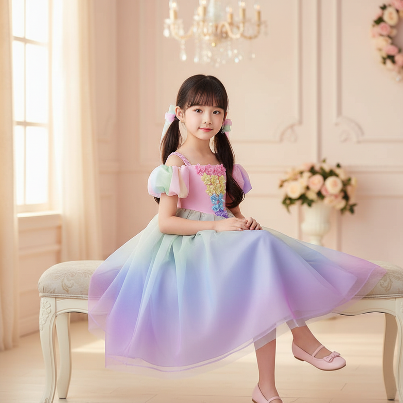 purple unicorn princess ball gown dress - sitting
