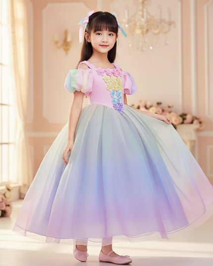purple unicorn princess ball gown dress - three-quarter