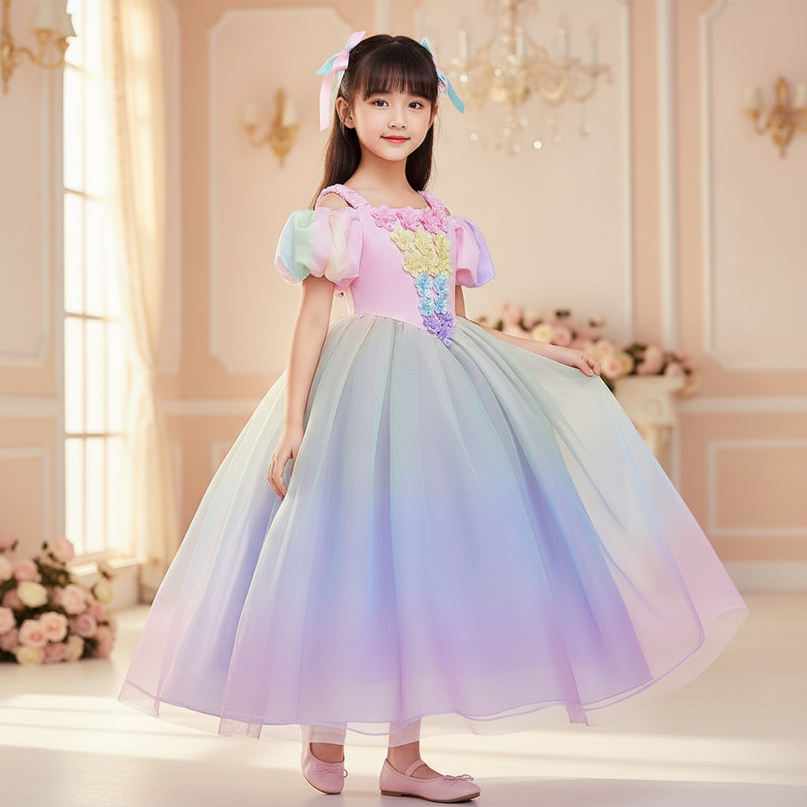 purple unicorn princess ball gown dress - three-quarter