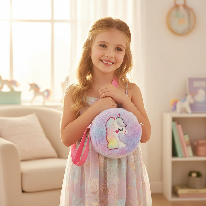purple unicorn purse - in-use