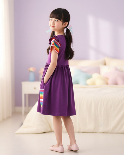 purple unicorn rainbow pocket dress - back