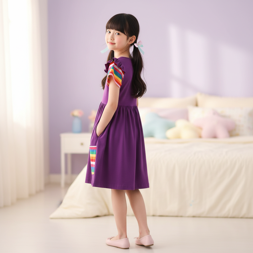 purple unicorn rainbow pocket dress - back