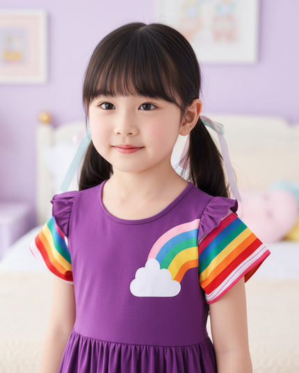 purple unicorn rainbow pocket dress - detail