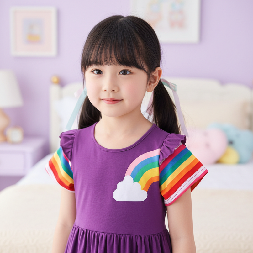 purple unicorn rainbow pocket dress - detail