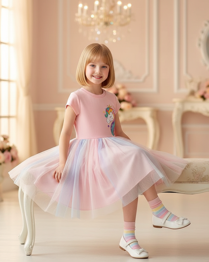 purple unicorn rainbow tutu dress - sitting