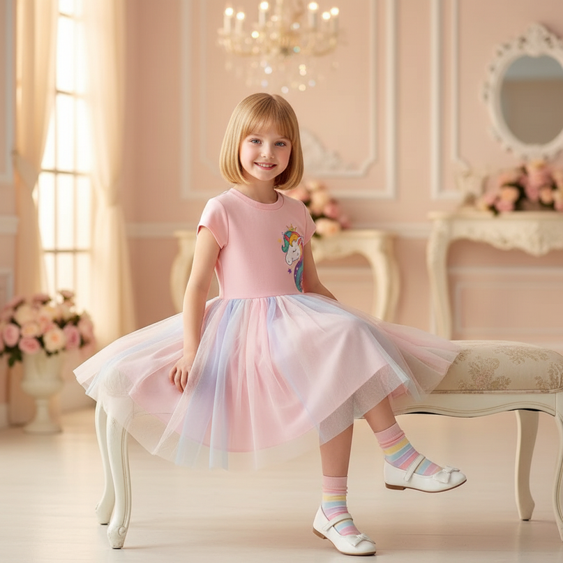 purple unicorn rainbow tutu dress - sitting
