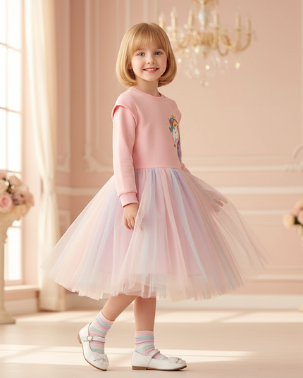 purple unicorn rainbow tutu dress - three-quarter