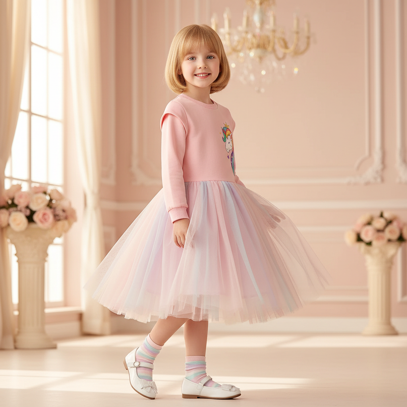 purple unicorn rainbow tutu dress - three-quarter