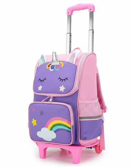 purple unicorn rolling backpack - white-bg