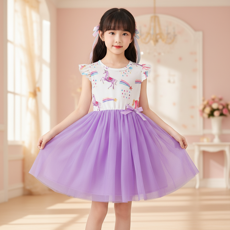 purple unicorn ruffle bodice tutu dress - front