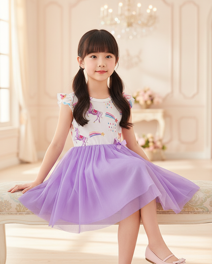 purple unicorn ruffle bodice tutu dress - sitting