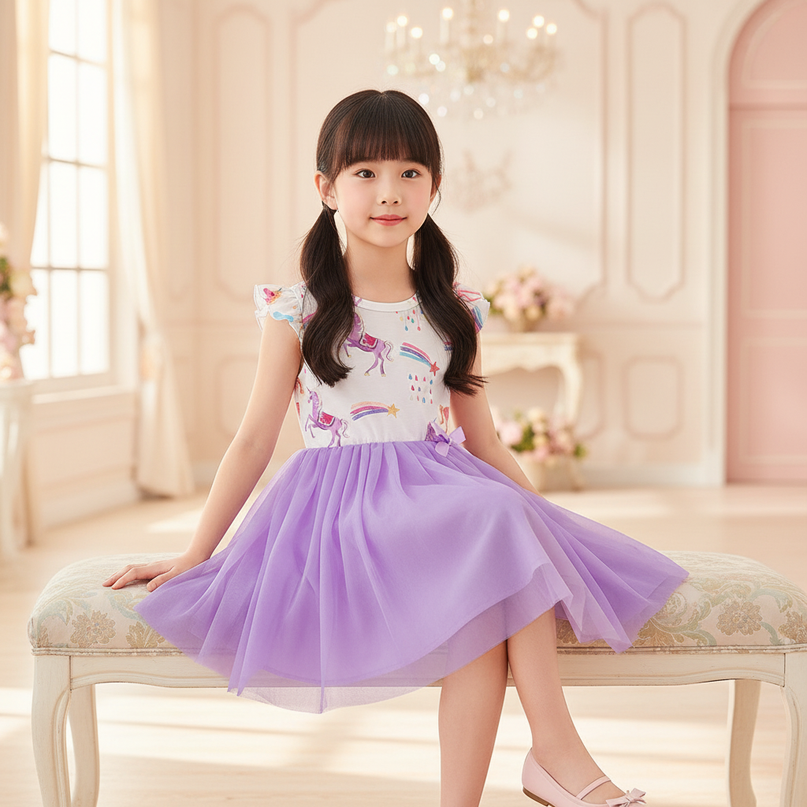 purple unicorn ruffle bodice tutu dress - sitting