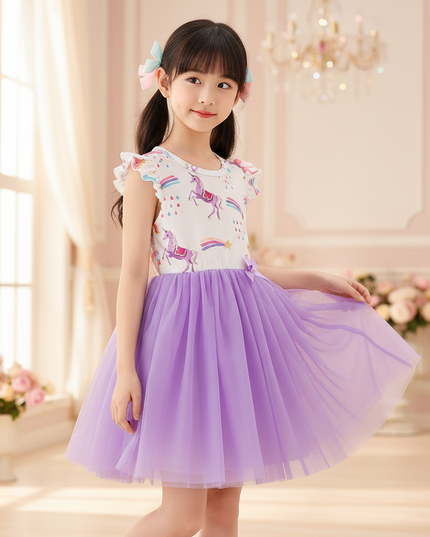 purple unicorn ruffle bodice tutu dress - three-quarter