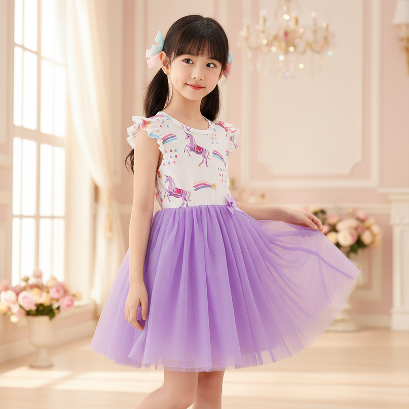 purple unicorn ruffle bodice tutu dress - three-quarter