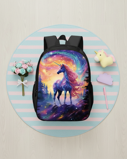 purple unicorn school backpack - flat-lay