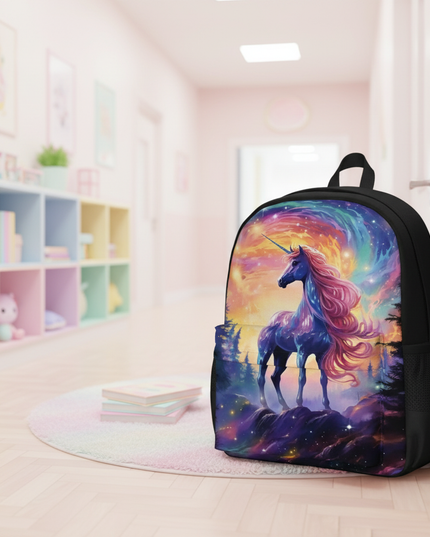 purple unicorn school backpack - lifestyle
