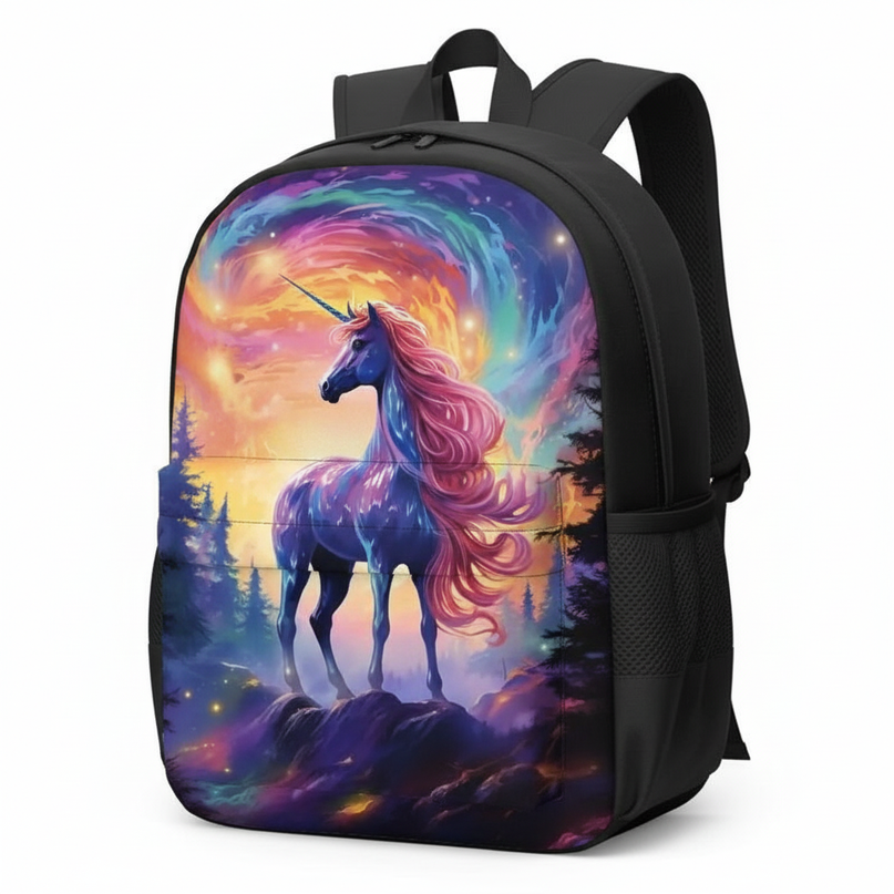 purple unicorn school backpack - white-bg