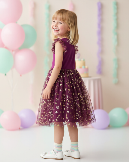purple unicorn sequin heart dress - back