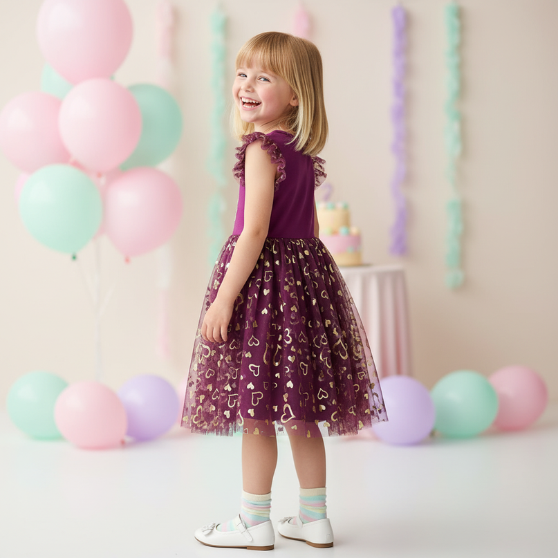 purple unicorn sequin heart dress - back