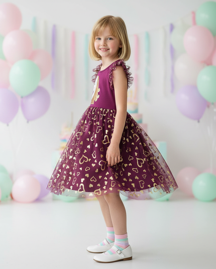 purple unicorn sequin heart dress - three-quarter