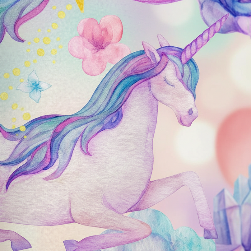 purple unicorn shower curtain - detail