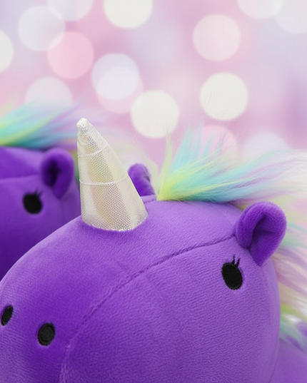 purple unicorn slippers - detail