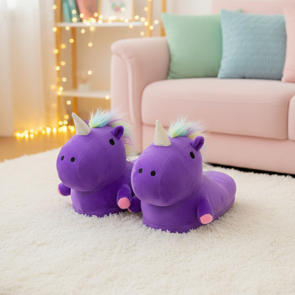 purple unicorn slippers - lifestyle