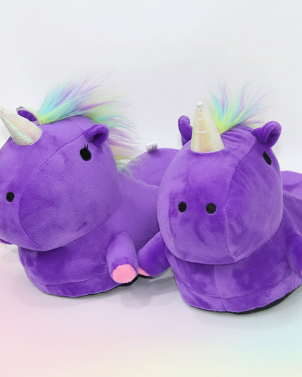 purple unicorn slippers - white-bg