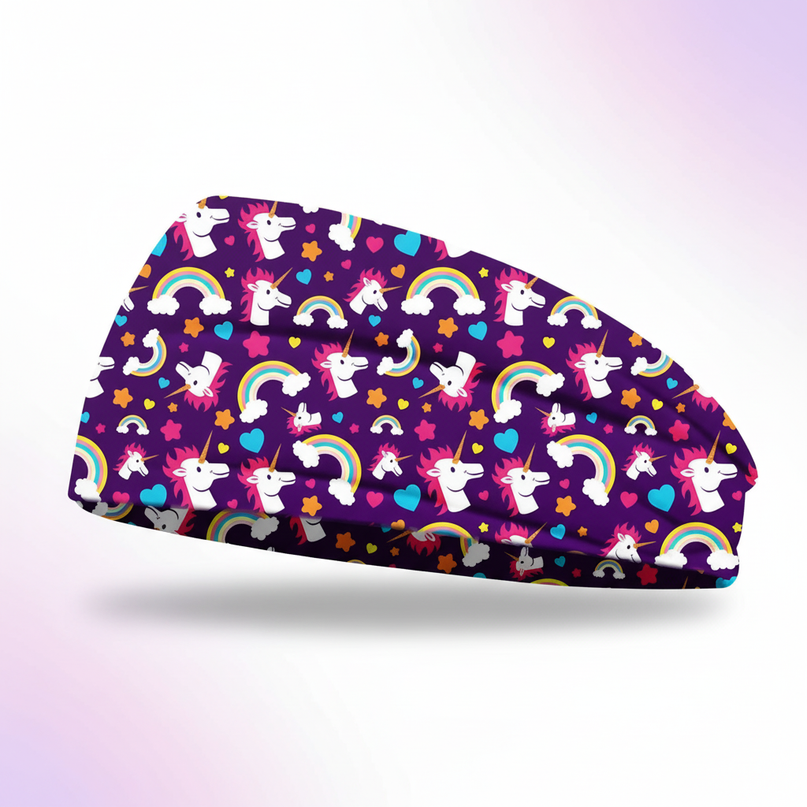 purple unicorn sport headband - white-bg