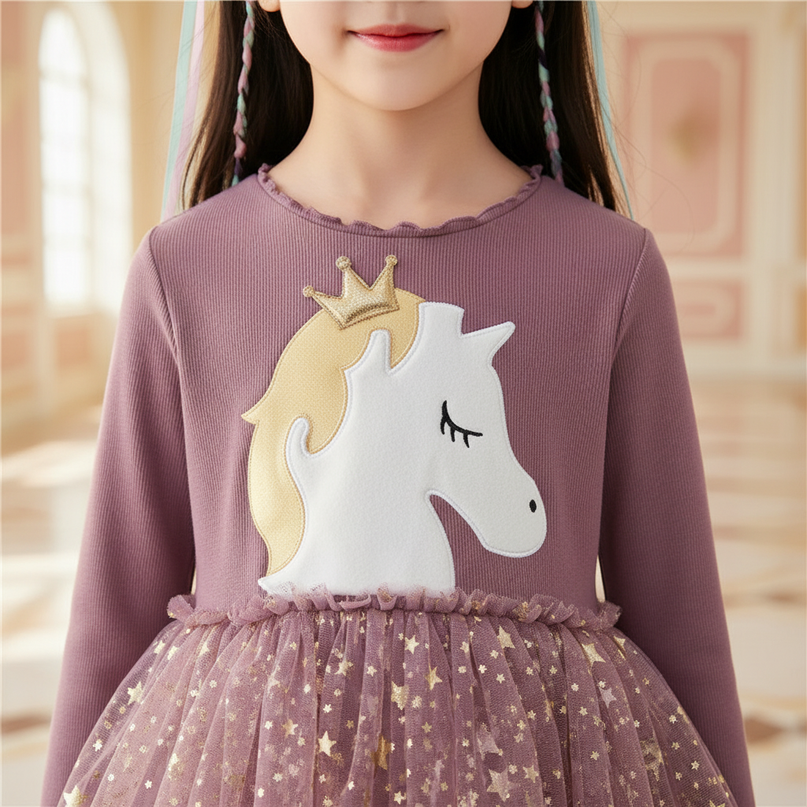 purple unicorn star dress - detail