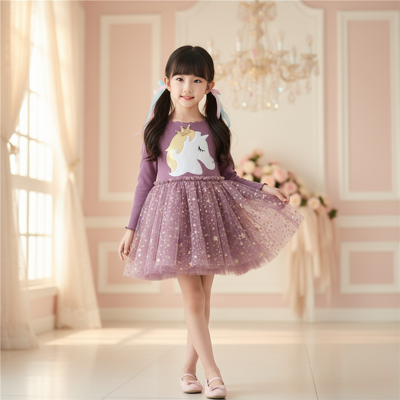 purple unicorn star dress - front