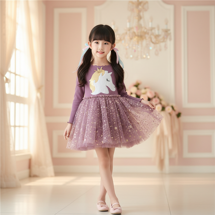 purple unicorn star dress - front
