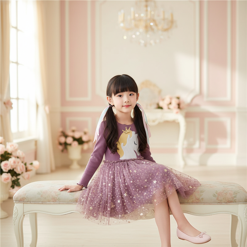 purple unicorn star dress - sitting